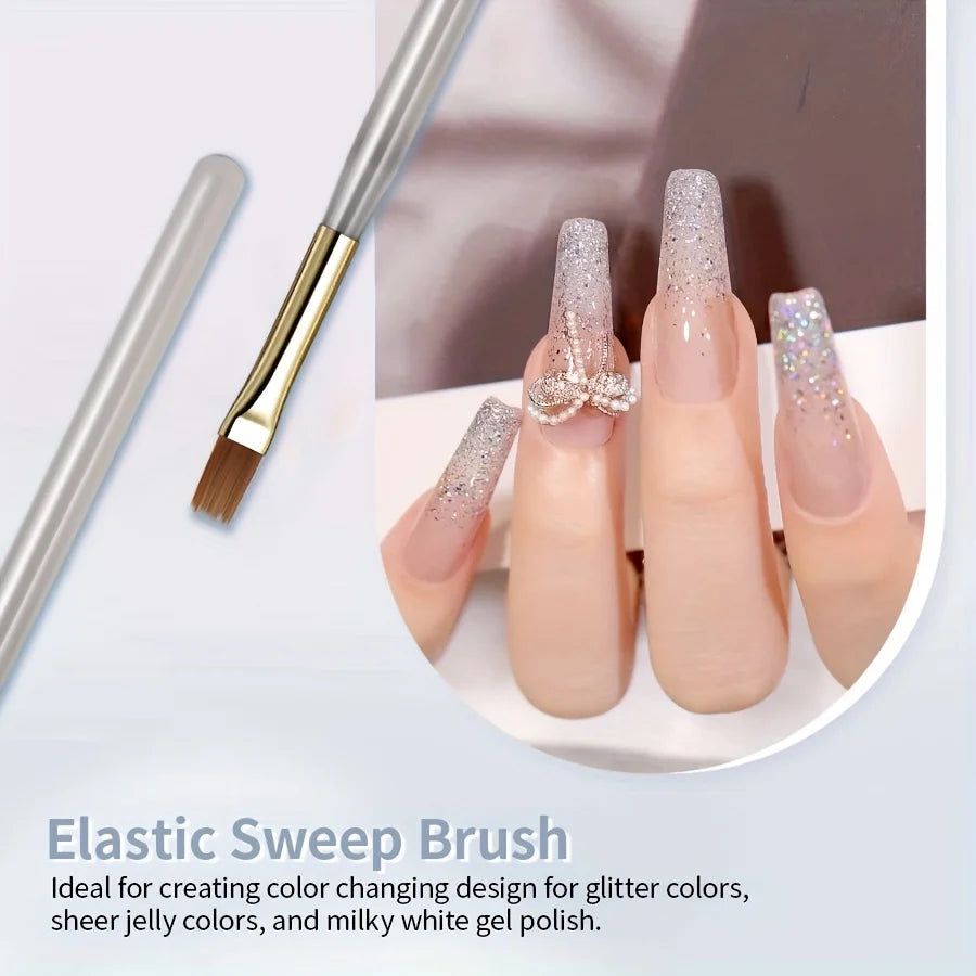 2 uds cepillo de uñas de cerdas suaves anchas diseño degradado mango acrílico aplicador de esmalte de Gel herramientas de uñas