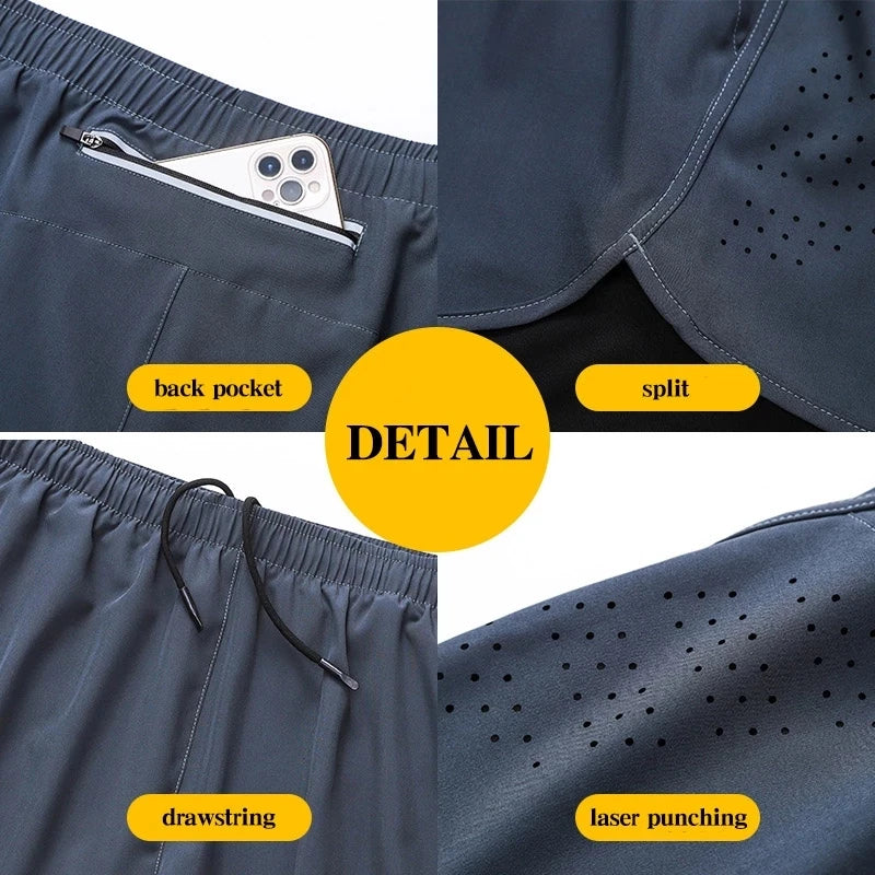 Pantalones cortos para correr para hombre, pantalones cortos negros de doble capa para Fitness de secado rápido, nuevos pantalones cortos deportivos para entrenamiento y culturismo