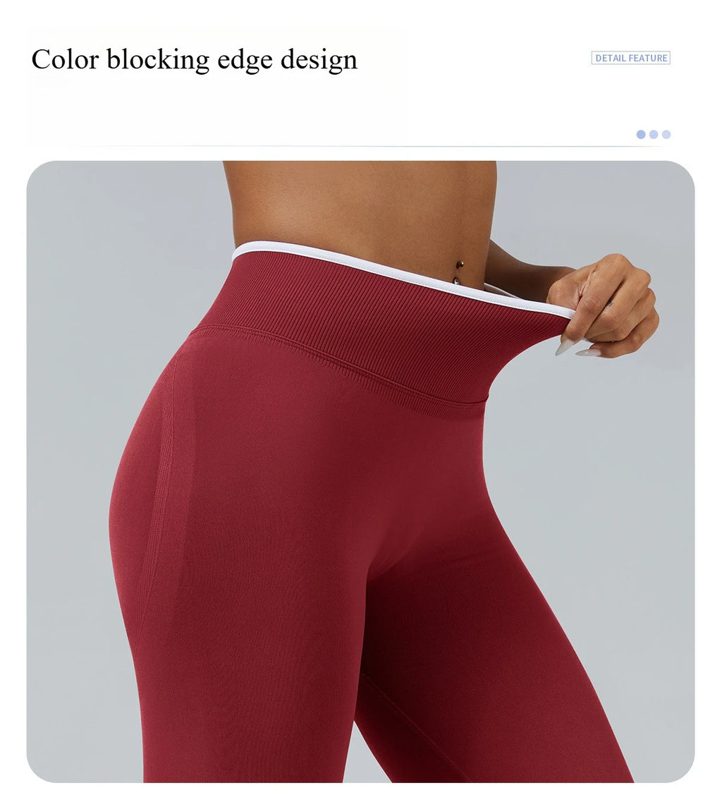 Nuevos leggings de yoga para mujer con bloques de color, mallas sin costuras de punto, cintura alta, efecto levantacola, para gimnasio y entrenamiento, con borde blanco, leggings deportivos.