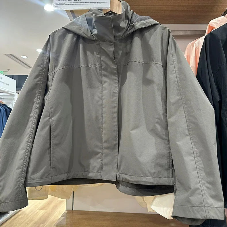 Chaqueta Cortavientos de Primavera y Otoño para Mujer, Chaqueta con Capucha de Alta Calidad, Chaqueta con Cuello Alto, Abrigo Urbano para Mujer