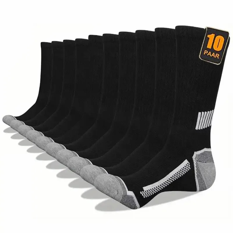 10 pares de calcetines largos deportivos a rayas de Color sólido para hombre, calcetines de ocio transpirables antiolor con absorción de sudor para todas las estaciones