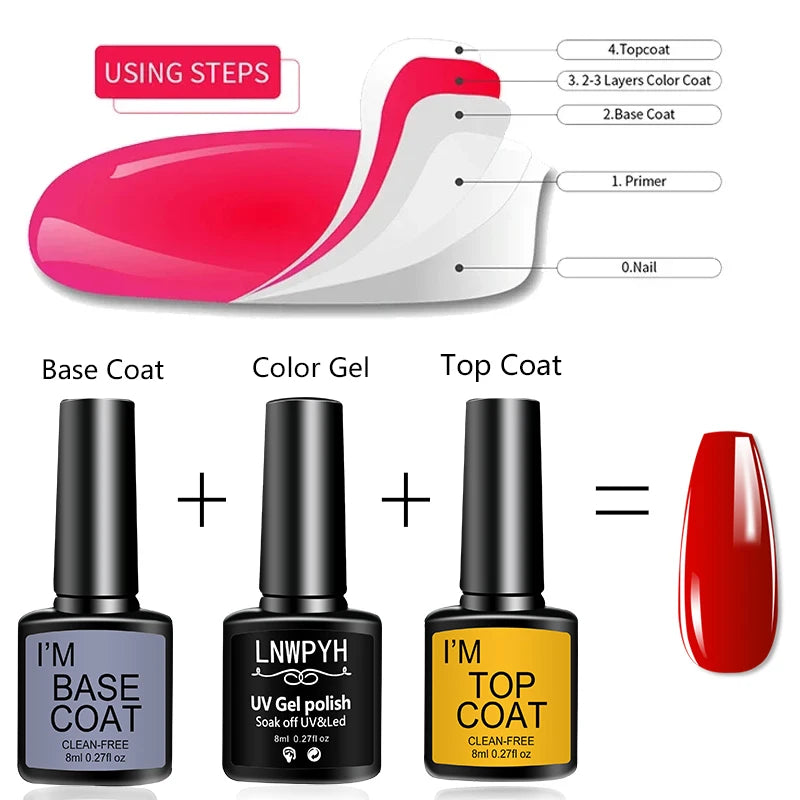 4 unids/set capa superior y capa Base Kit de esmalte de uñas de Gel transparente manicura semipermanente Soak Off LED juego de barnices de Gel UV
