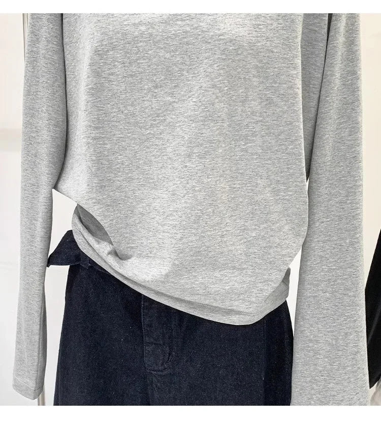 Otoño Invierno un hombro algodón manga larga hombro inclinado ropa de mujer estilo Interior ancho trufa hombro Base camisa