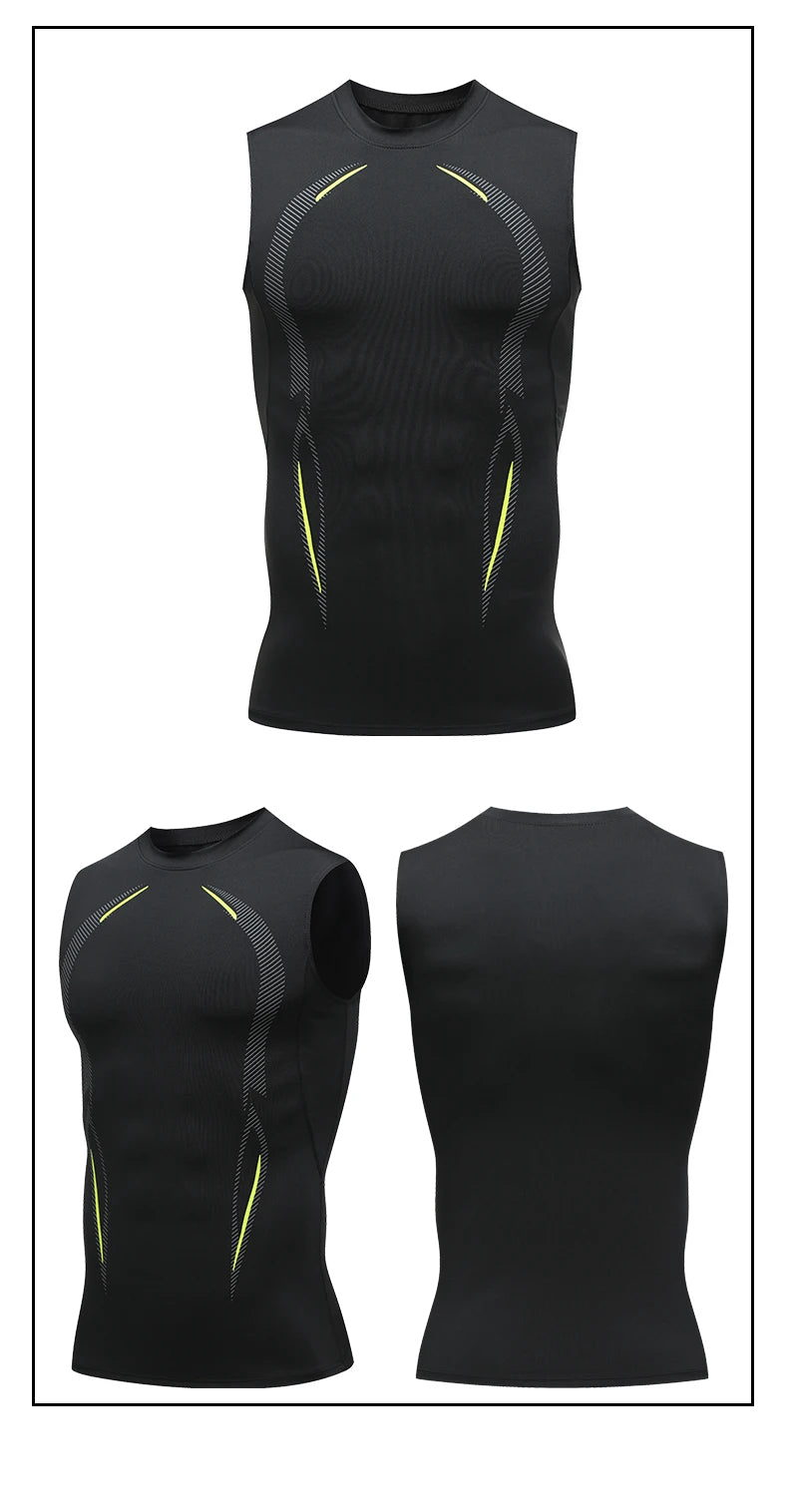 Camiseta de Compresión sin Mangas para Hombre, Ropa Deportiva de Secado Rápido con Estampado, Chaleco Deportivo Masculino para Fitness, Culturismo y Entrenamiento Muscular