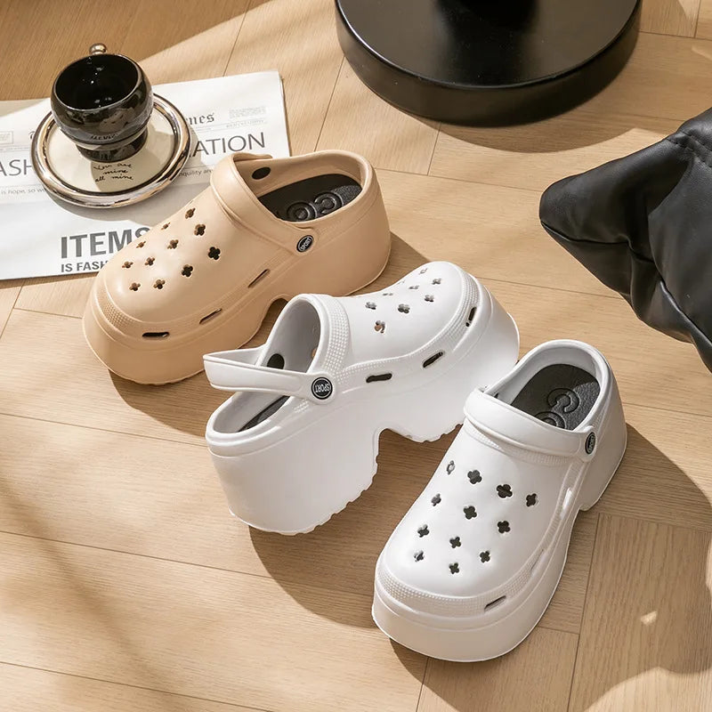 Sandalias de mujer de 9CM de espesor, novedad de 2023, zapatillas de verano, tacón alto, suela suave, zapatos para jardín y playa, zapatos impermeables con agujeros para mujer
