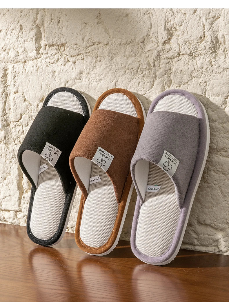 Zapatillas para hombre, zapatillas de casa de interior de suela blanda antideslizantes para primavera y verano, zapatillas cómodas de lino para todas las estaciones