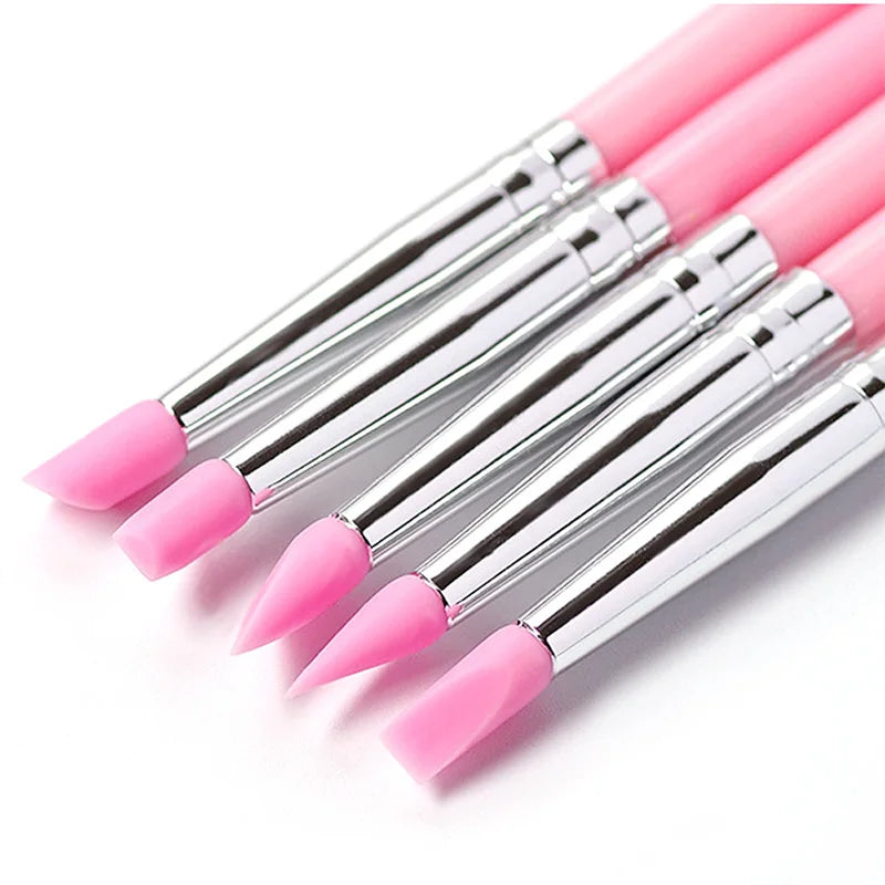 Juego de 5 Pinceles de Silicona para Uñas, Esmalte de Gel UV, Pincel para Puntos 3D, Herramientas Profesionales para Manicura DIY