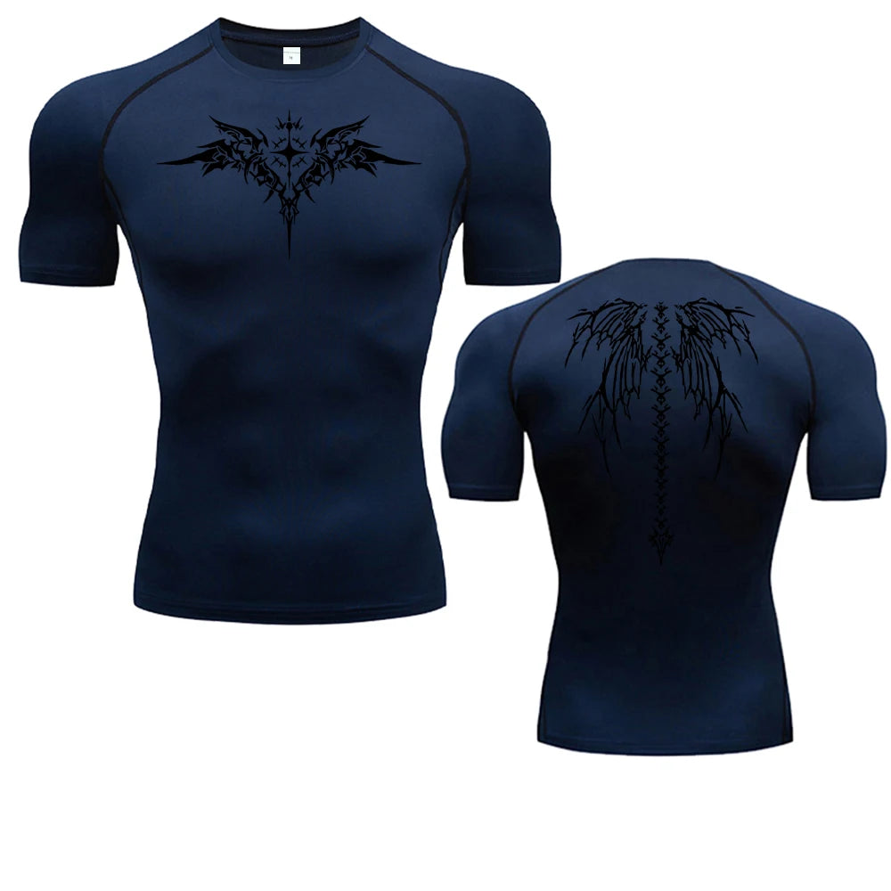 Camiseta de compresión con estampado de Anime para hombre, camiseta para correr, ropa deportiva de secado rápido para gimnasio, camisetas transpirables de manga corta