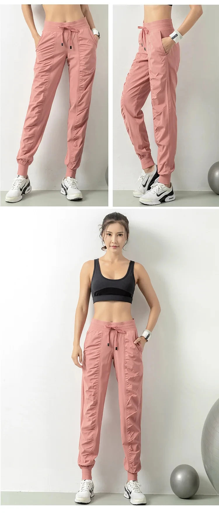 Pantalones deportivos de secado rápido para mujer con dos bolsillos laterales