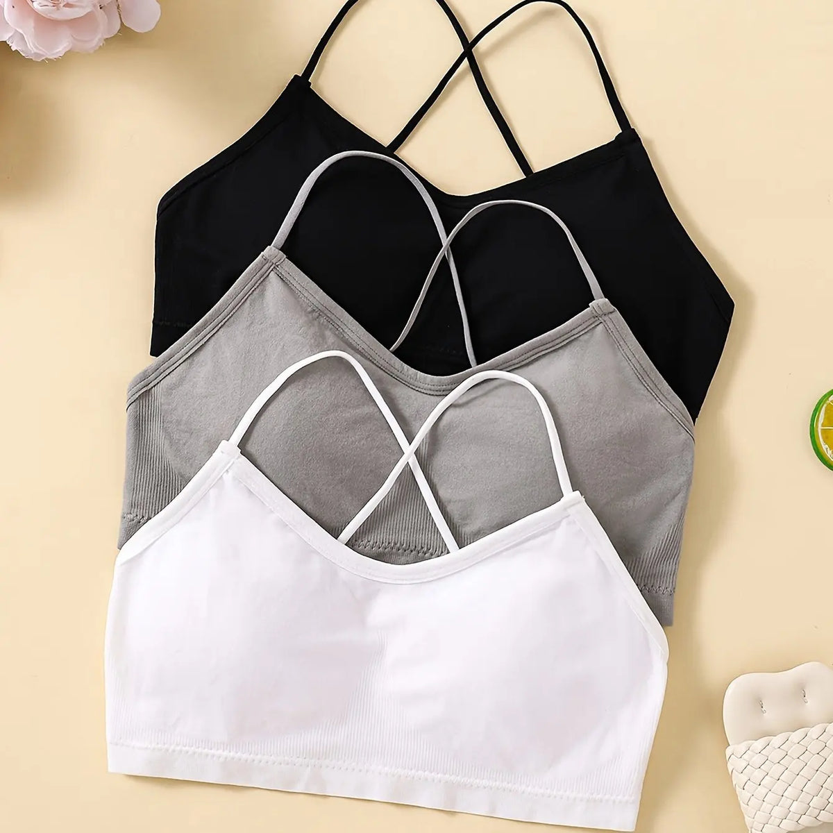 Conjunto de 3 unidades de Sujetador deportivo con tirantes cruzados para mujer, Sujetador deportivo para Yoga, Top para ombligo, Top de tubo para gimnasio y Fitness, sujetador Sexy de belleza transpirable en la espalda