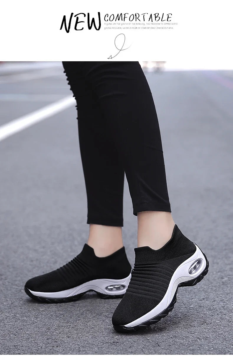 Zapatillas de deporte para mujer, moda de verano, zapatos deportivos informales negros, malla transpirable, ligero, cojín de aire, calzado antideslizante para correr
