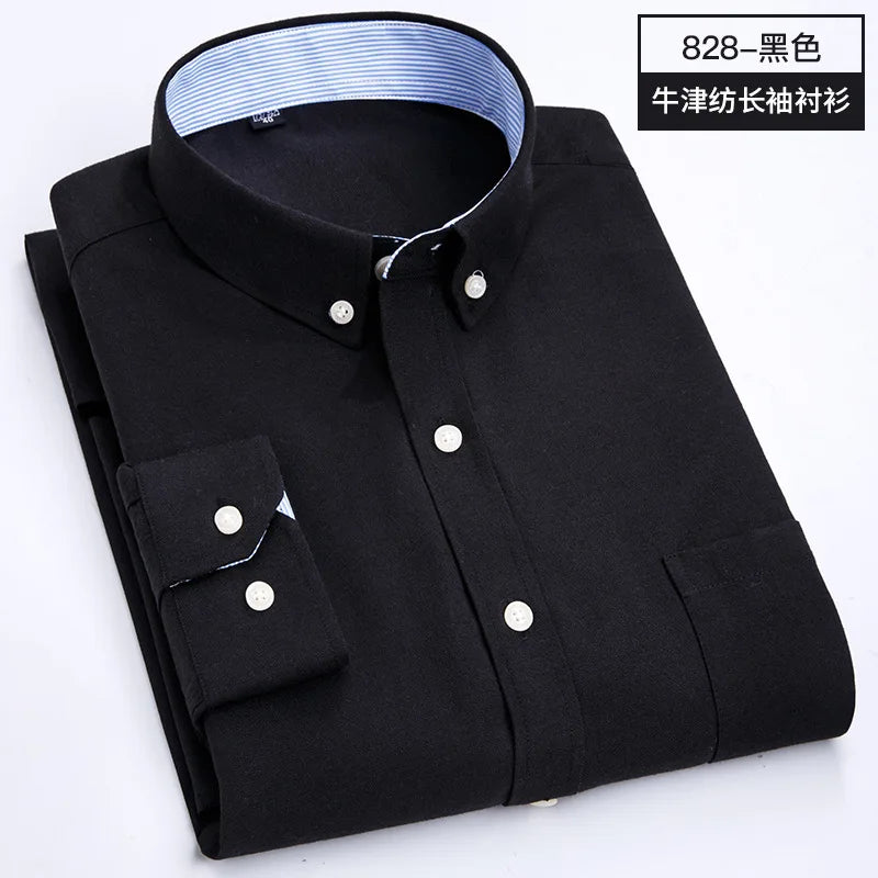 Camisa de Manga Larga para Hombre, Primavera, Verano, Otoño, Invierno, Oxford, Tejido Oxford, Corte Slim, Sin Plancha, Cómoda, Suave, Informal, a la Moda, Sencilla, para el Trabajo