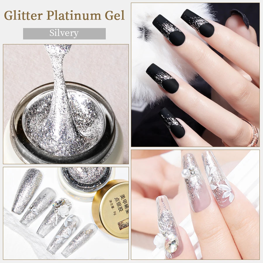 RSNAIL Esmalte de Uñas en Gel Platino Sin Capa Pegajosa 8g, Gel Metálico Brillante Dorado y Plateado para Delineado, Delineador para Dibujo Francés, Arte de Uñas DIY