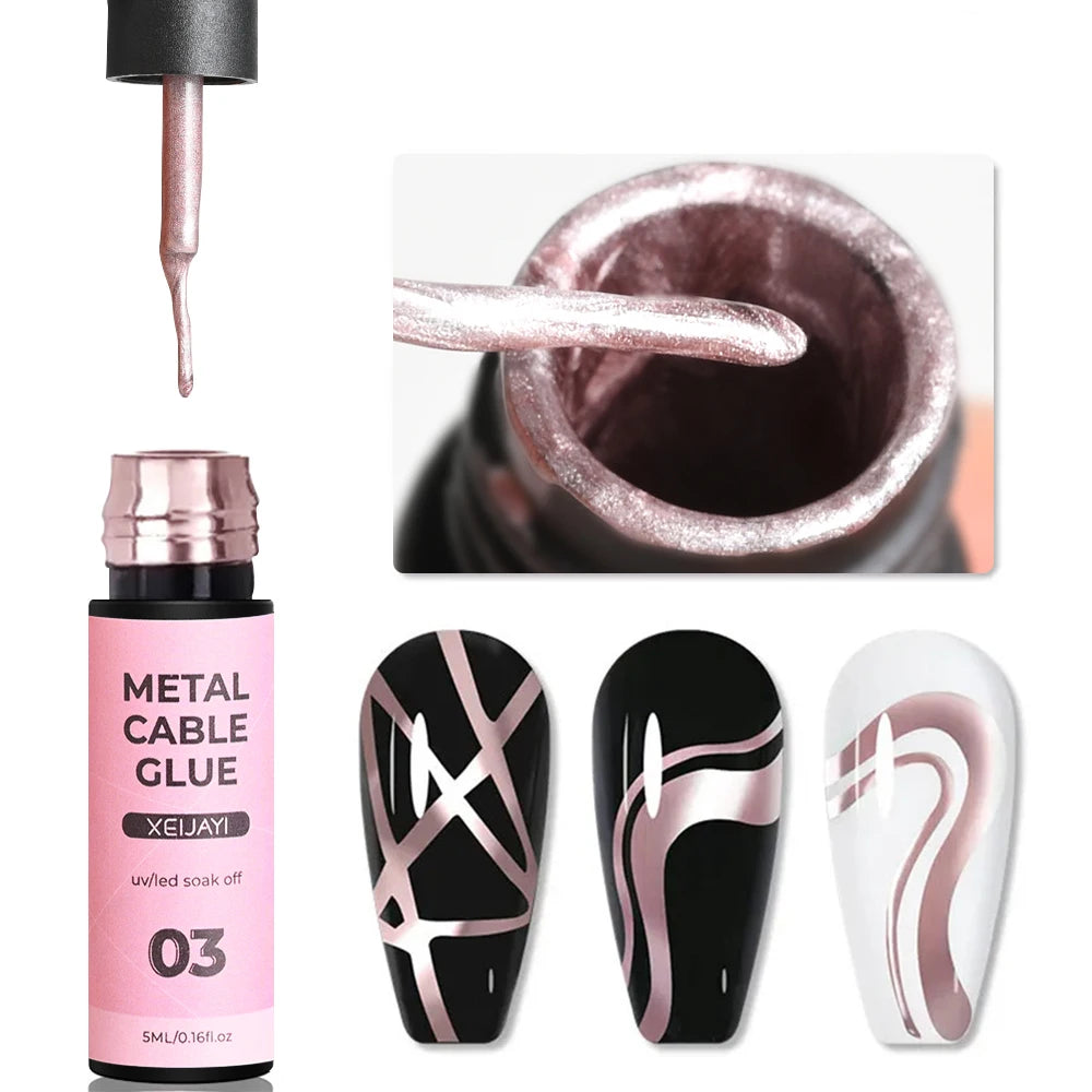 Esmalte de revestimiento de Gel para uñas con pintura metálica dorada, pintura con efecto espejo de Metal 3D, dibujo de Gel para uñas, pincel incorporado, Gel cromado UV