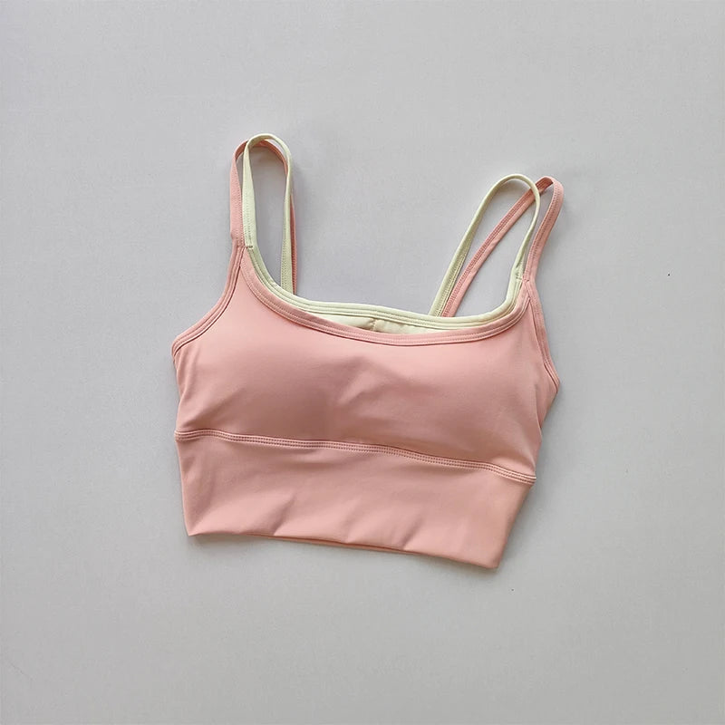 Sujetador deportivo para mujer, chaleco de Yoga con doble correa para el pecho, absorbente de golpes, de secado rápido, moldeador, Fitness, verano