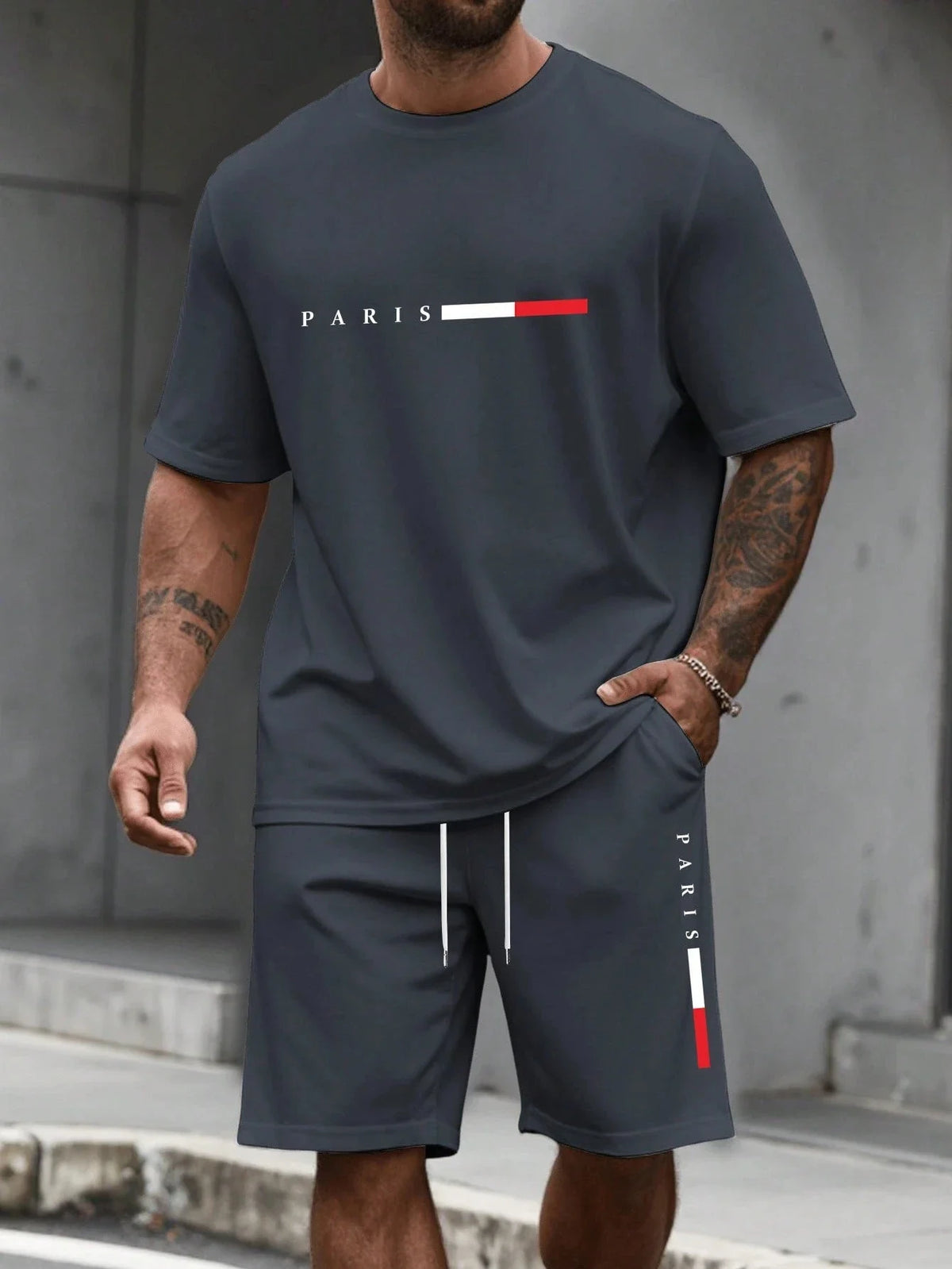 Conjunto Deportivo para Hombre de 2 Piezas  Conjunto de Camiseta de Manga Corta con Cuello Redondo y Pantalones Cortos para Hombre, Traje Deportivo, Camisetas de Talla Grande, Ropa Masculina, Camiseta de Verano