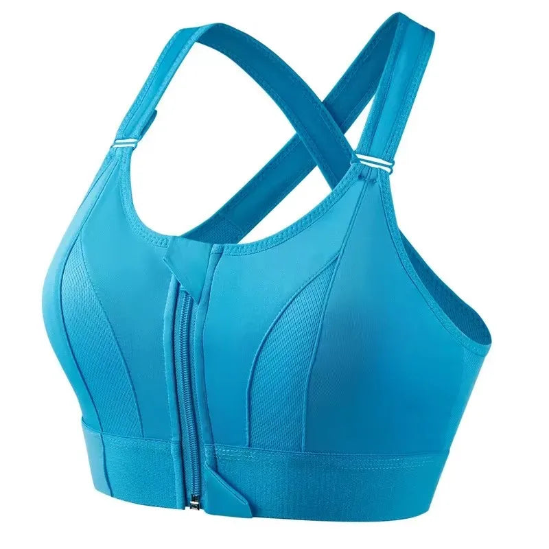 Sujetadores deportivos para mujer, cremallera frontal, correa ajustable, elástico a prueba de golpes, sujetador atlético para Fitness, Top corto ajustado para Yoga