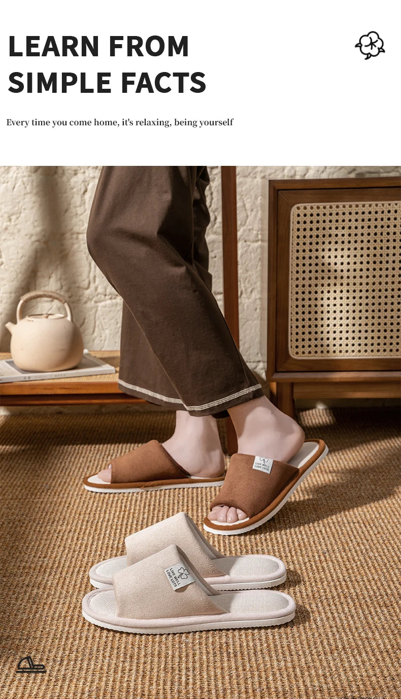 Zapatillas para hombre, zapatillas de casa de interior de suela blanda antideslizantes para primavera y verano, zapatillas cómodas de lino para todas las estaciones