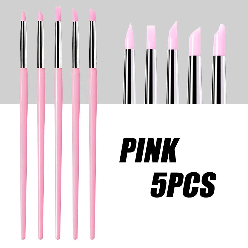 Juego de 5 Pinceles de Silicona para Uñas, Esmalte de Gel UV, Pincel para Puntos 3D, Herramientas Profesionales para Manicura DIY