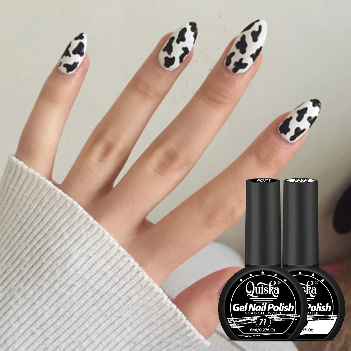 Quiska - Juego de 2 Esmaltes de Uñas en Gel Blanco y Negro de 8 ml, Semipermanentes, Secado con Lámpara UV LED, Herramientas de Manicura, Diseño DIY