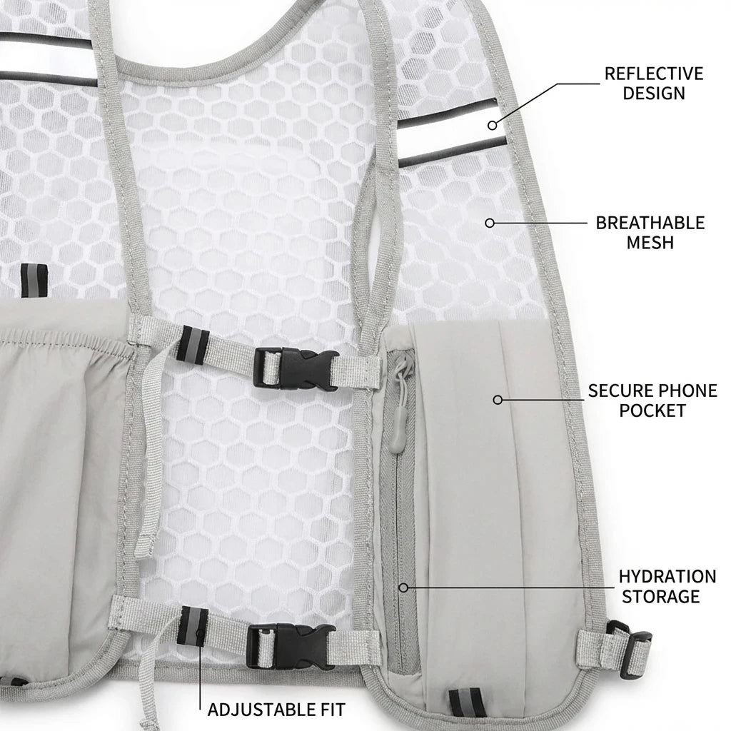 Chaleco Ligero para Correr con Soporte para Teléfono, Nueva Mochila de Hidratación Reflectante con Compartimento para Botella de Agua Deportiva