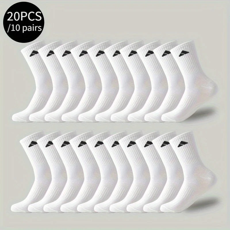 Calcetines deportivos para hombre 20 piezas/10 pares, calcetines deportivos transpirables blancos y negros, calcetines cómodos acolchados para correr, gimnasio y uso diario