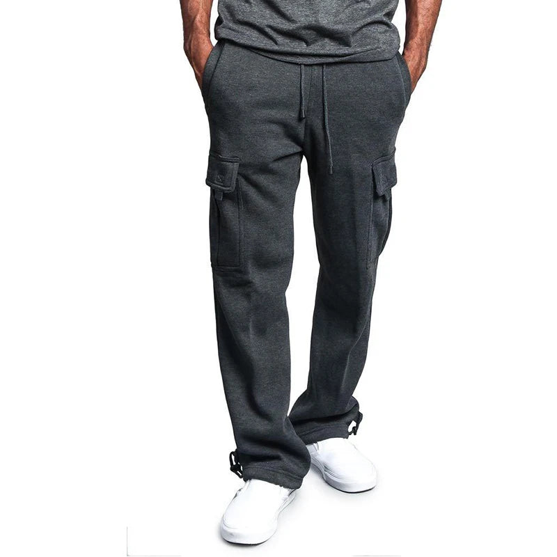 Pantalones de chándal de Ajuste Recto para hombre, ropa de calle para deportes y Joggers, pantalones largos holgados de gran tamaño con cordón, pantalones con múltiples bolsillos