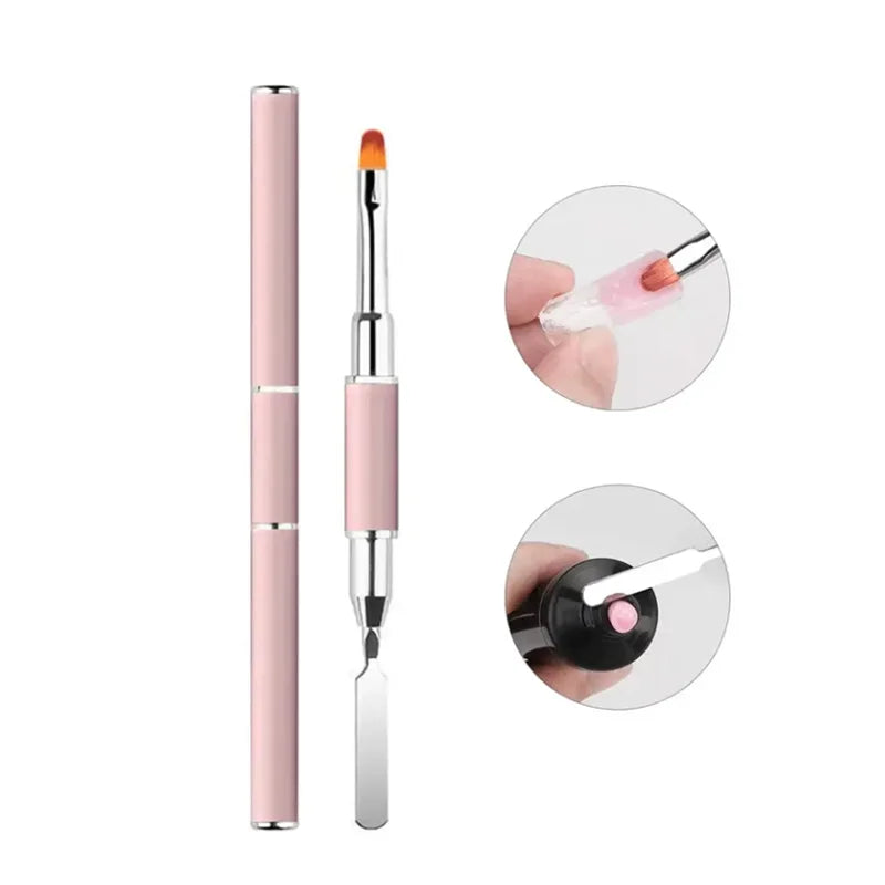 Nuevo cepillo y recogedor de Gel 2 en 1, cepillo de uñas de diseño y espátula, herramienta de cepillo de uñas de Gel para Gel de extensión de uñas acrílicas