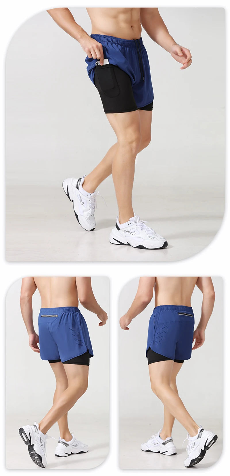 Pantalones cortos para correr para hombre, pantalones cortos negros de doble capa para Fitness de secado rápido, nuevos pantalones cortos deportivos para entrenamiento y culturismo