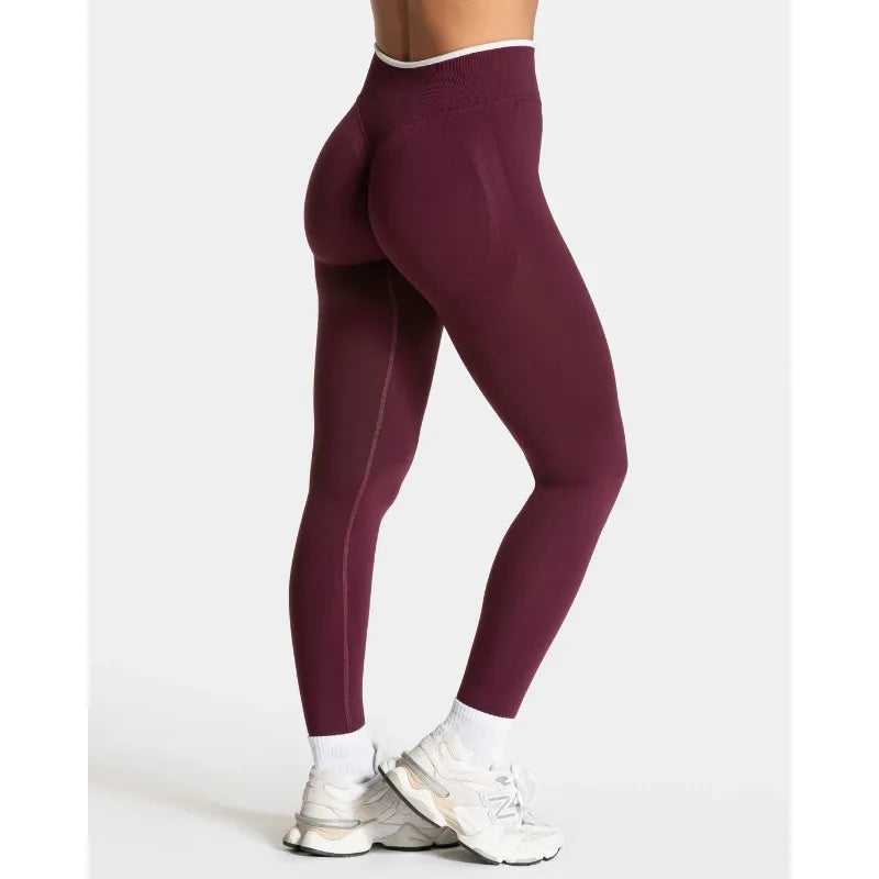 Nuevos leggings de yoga para mujer con bloques de color, mallas sin costuras de punto, cintura alta, efecto levantacola, para gimnasio y entrenamiento, con borde blanco, leggings deportivos.