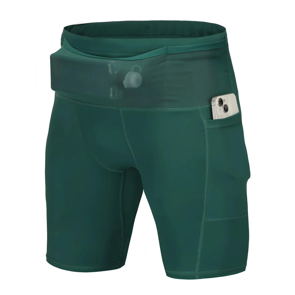 Pantalones Cortos de Running para Hombre con Riñonera, Compresión, Mallas Deportivas para Yoga, Fitness, Deporte al Aire Libre, Secado Rápido