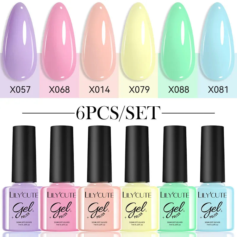 LILYCUTE-Juego de esmaltes en Gel para uñas, barniz semipermanente para manicura UV, serie café, 125 colores, 7ml, 6 unidades por Set
