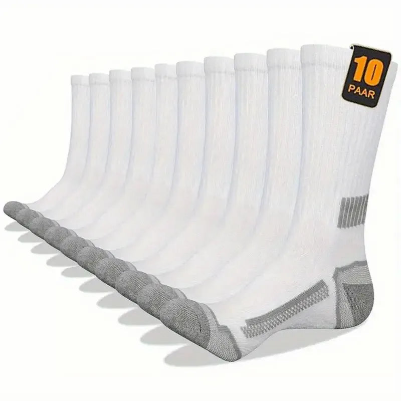 10 pares de calcetines largos deportivos a rayas de Color sólido para hombre, calcetines de ocio transpirables antiolor con absorción de sudor para todas las estaciones