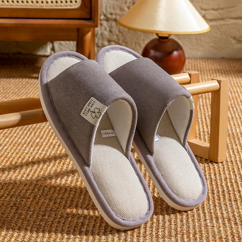Zapatillas para hombre, zapatillas de casa de interior de suela blanda antideslizantes para primavera y verano, zapatillas cómodas de lino para todas las estaciones
