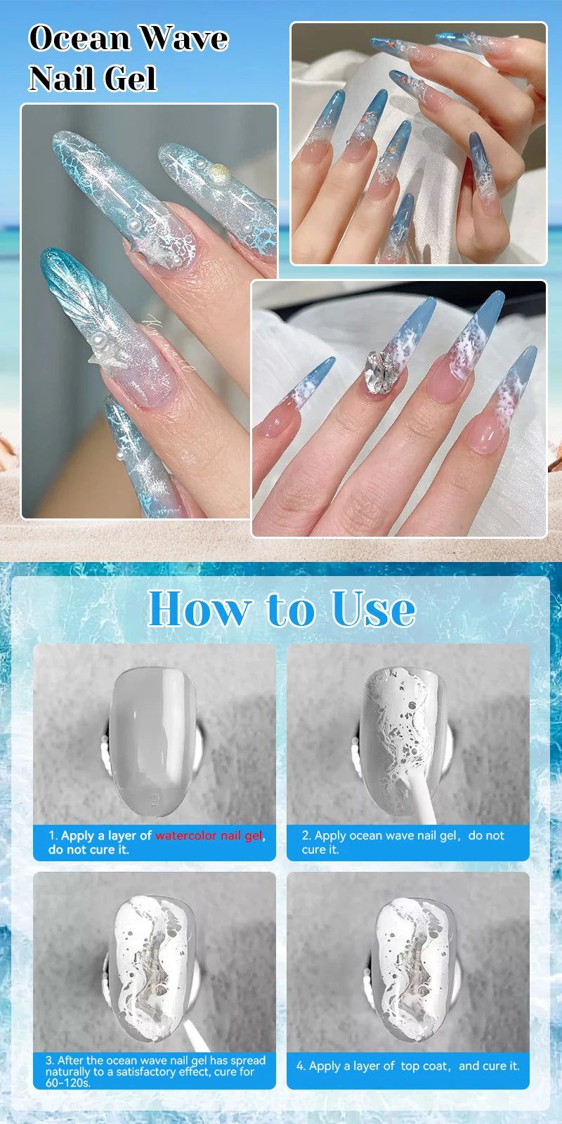 Esmalte de uñas en gel NICOLE DAIRY 15ml, efecto olas de mar, color blanco, para manicura de verano, barniz de uñas UV LED, gel removible para decoración de uñas.