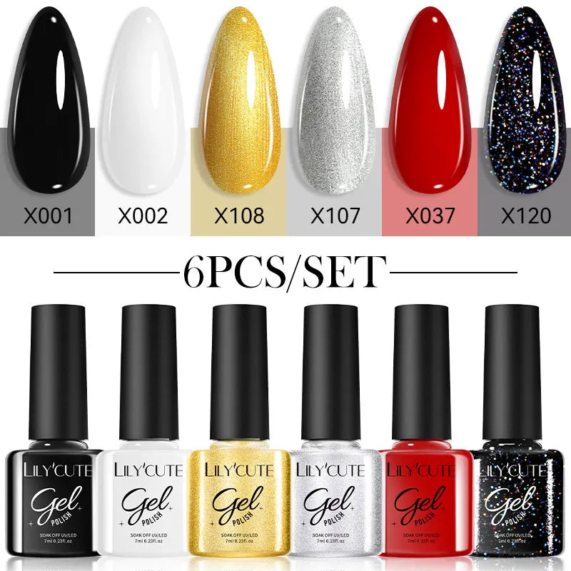 LILYCUTE-Juego de esmaltes en Gel para uñas, barniz semipermanente para manicura UV, serie café, 125 colores, 7ml, 6 unidades por Set