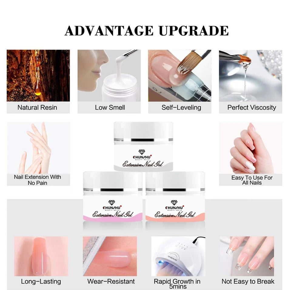 Gel duro de 30ML para extensión de uñas, Gel constructor blanco lechoso, refuerzo autonivelante, Gel para uñas, manicura de camuflaje