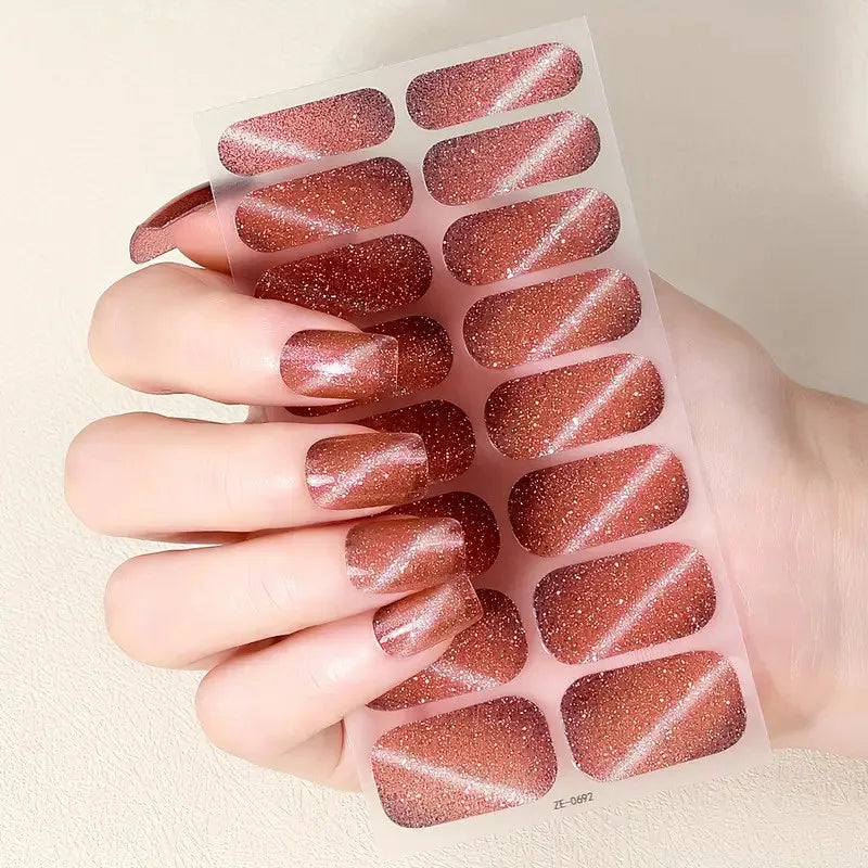 8 hojas de pegatinas de envoltura completa para uñas, pegatinas de Gel autoadhesivas con purpurina rosa para uñas para mujeres, suministros de uñas DIY para el hogar, Kit de manicura