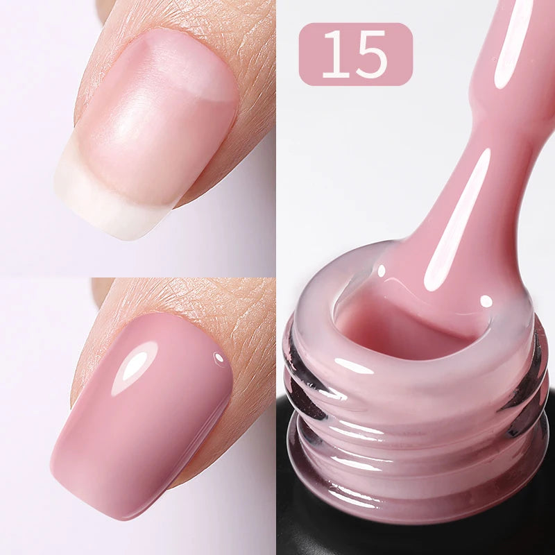 BORN PRETTY-esmalte de uñas en Gel con Base de goma, color rosa lechoso, brillo, barniz semipermanente de 15ml, Gel LED UV autonivelante