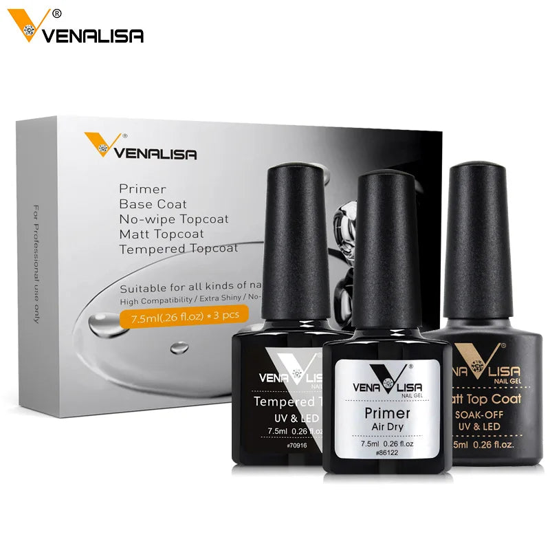 Venalisa-Kit de esmalte de uñas en Gel, capa Base de imprimación sin ácido, LED UV de larga duración, sin toallita, capa superior templada, 7,5 ml