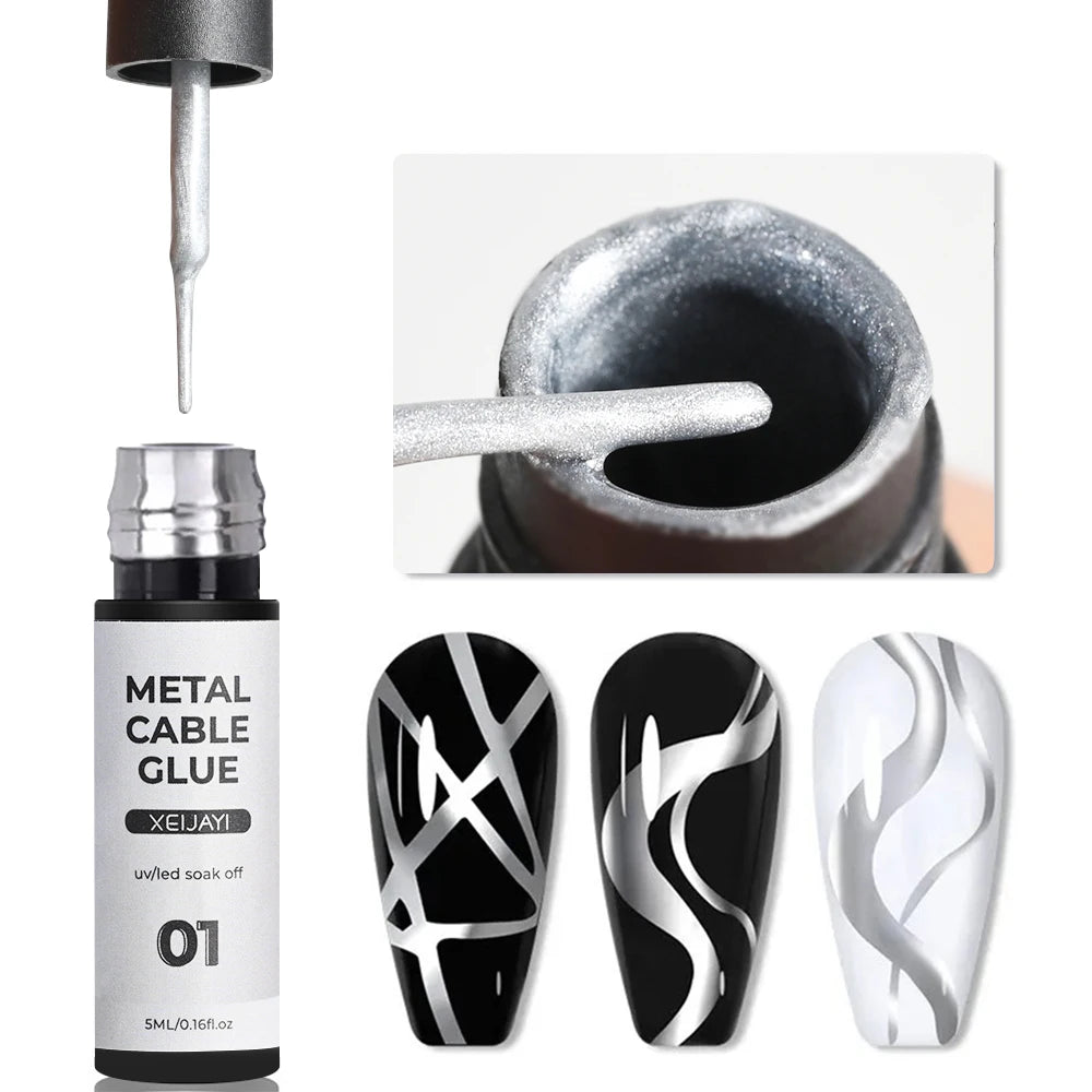 Esmalte de revestimiento de Gel para uñas con pintura metálica dorada, pintura con efecto espejo de Metal 3D, dibujo de Gel para uñas, pincel incorporado, Gel cromado UV