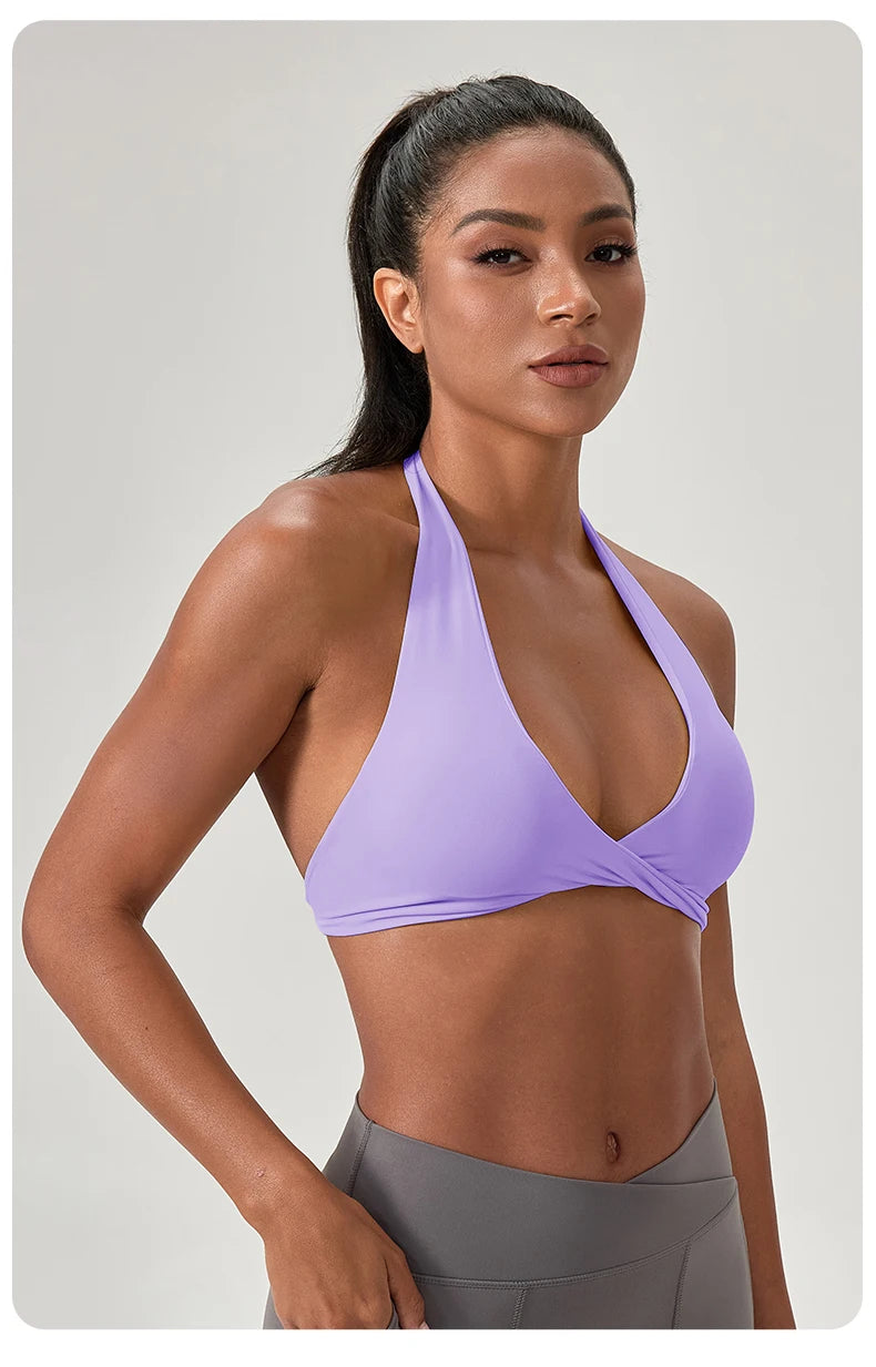 Sujetador deportivo de yoga para mujer, cuello halter con diseño de espalda elegante, sujetador de gimnasio sexy para correr, sujetadores deportivos de fitness