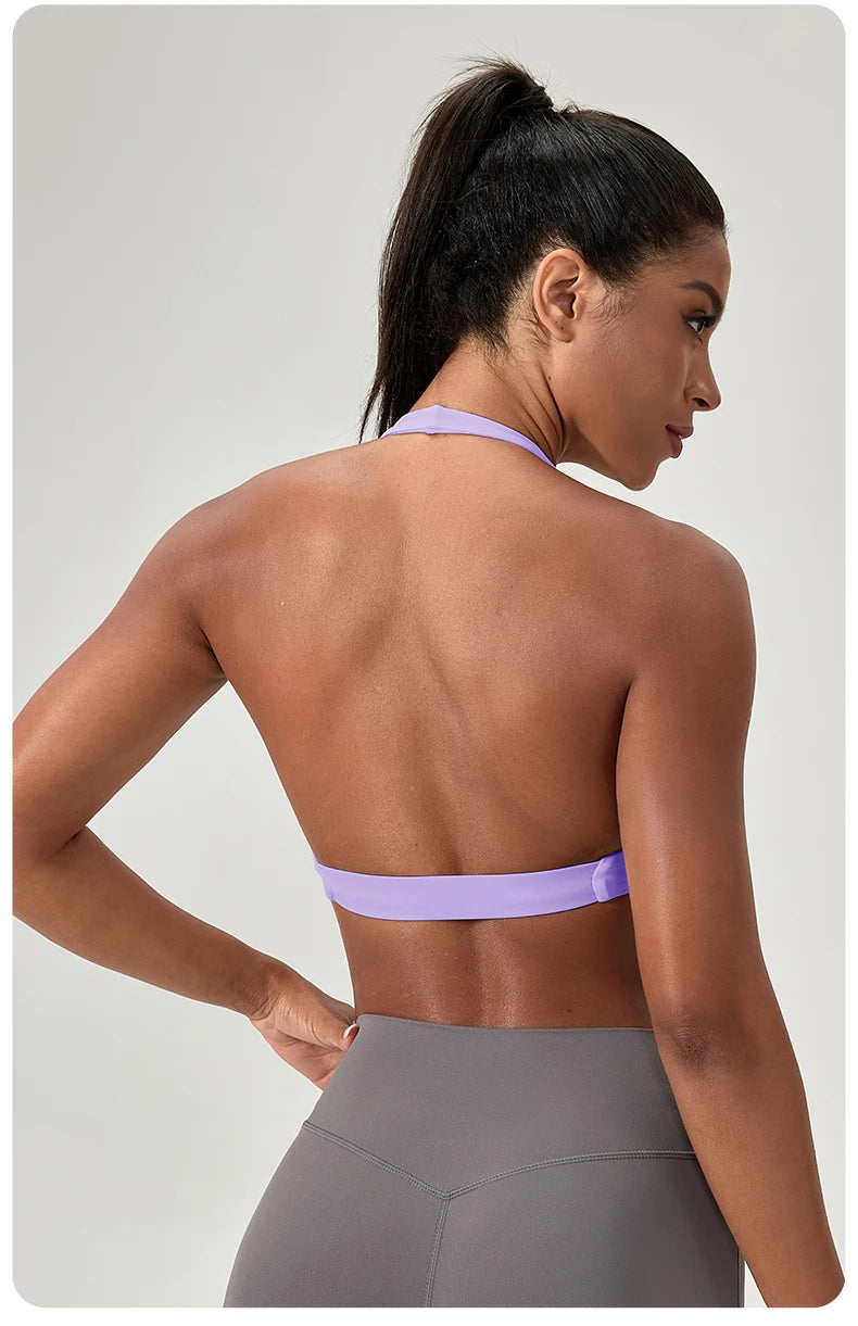 Sujetador deportivo de yoga para mujer, cuello halter con diseño de espalda elegante, sujetador de gimnasio sexy para correr, sujetadores deportivos de fitness
