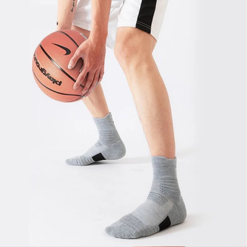 Calcetines deportivos de tubo medio para hombre, bádminton para correr, calcetines para exteriores, calcetines de lana, calcetines de baloncesto antideslizantes y absorbentes del sudor