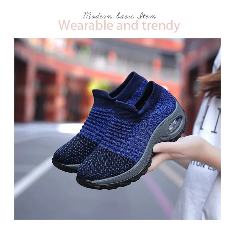 Zapatillas de deporte para mujer, moda de verano, zapatos deportivos informales negros, malla transpirable, ligero, cojín de aire, calzado antideslizante para correr
