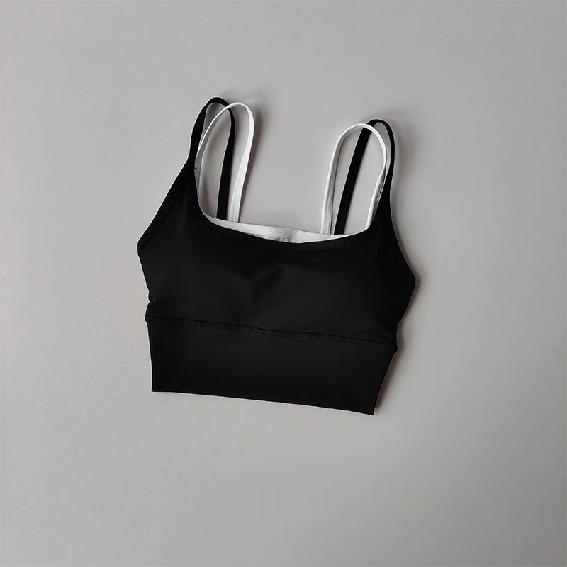 Sujetador deportivo para mujer, chaleco de Yoga con doble correa para el pecho, absorbente de golpes, de secado rápido, moldeador, Fitness, verano