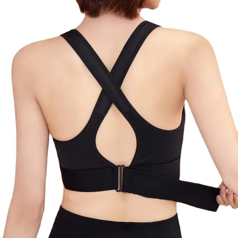 Sujetadores deportivos para mujer, cremallera frontal, correa ajustable, elástico a prueba de golpes, sujetador atlético para Fitness, Top corto ajustado para Yoga