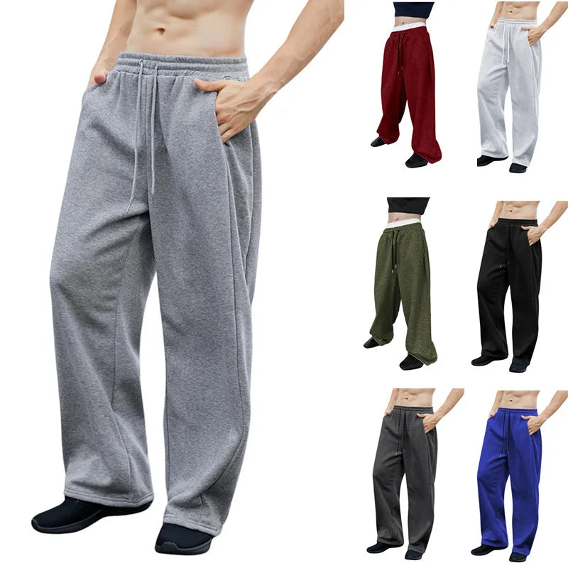 Pantalones de chándal para hombre, Joggers de ajuste recto para deportes y ropa de calle, pantalón informal holgado de gran tamaño con cordón, pantalón largo con múltiples bolsillos para hombre