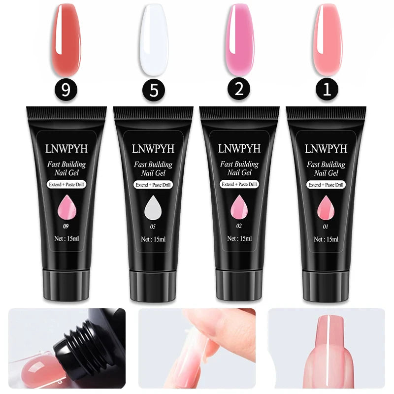 Kit de esmalte de uñas, Kit de uñas acrílico, juego de Gel de uñas de polietileno con lámpara de uñas, extensión de uñas, Gel de brillo, juego de herramientas de manicura de Gel de construcción UV