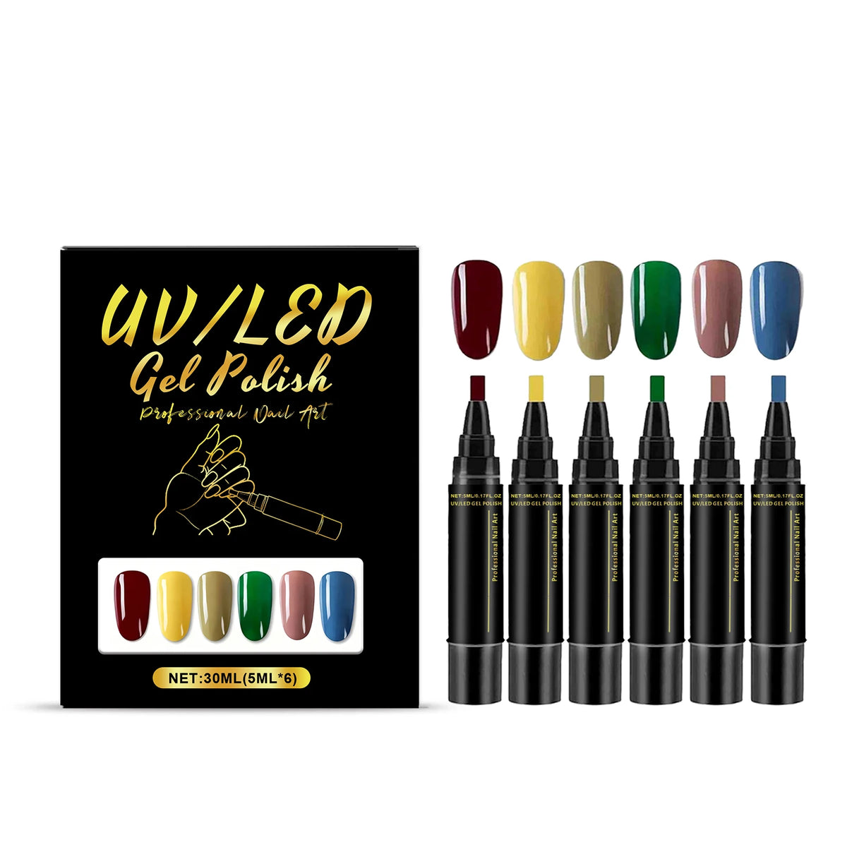 6 colores de bolígrafos para decoración de uñas DIY, altamente pigmentados, tonos vibrantes, fáciles de usar para diseño de uñas, decoración de uñas segura, kit de bolígrafos de esmalte de uñas a prueba de agua.